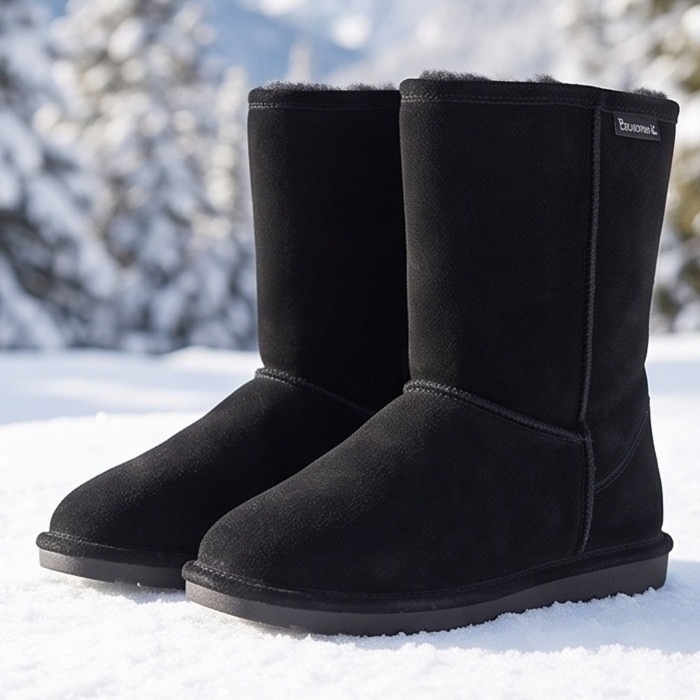 Bearpaw Elle Womens 9 Tall Black Suede Sheepskin Fur Lined Winter Boots